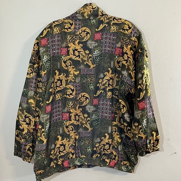 EVR DIV Rousso Jacket Women 2X Green Floral Silk Regal Retro Neutral 80s Granny - Picture 11 of 13
